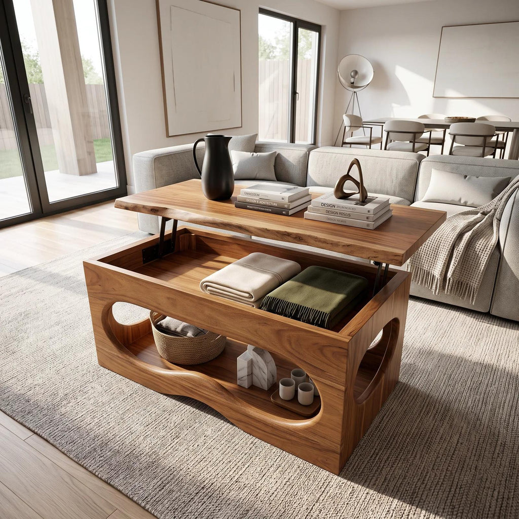 Organic Modern Lift Top Coffee Table Luxury Living Room