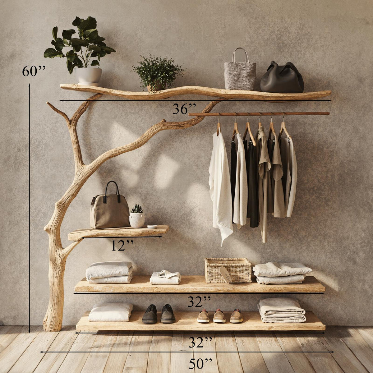 Rustic Coat Rack Wall Mount Antique Hall Tree Garment Rack