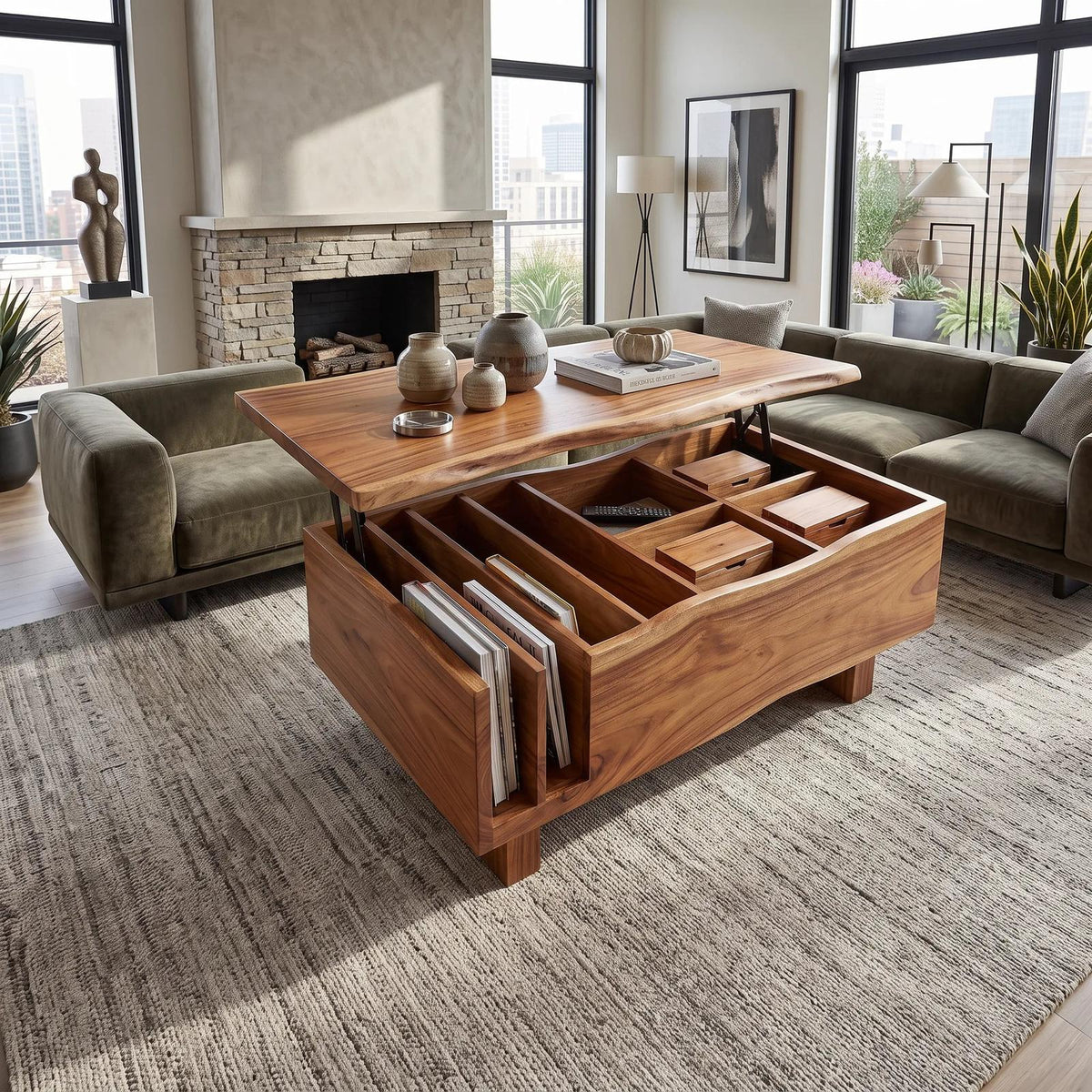 Organic Modern Lift Top Coffee Table Reading Lounge