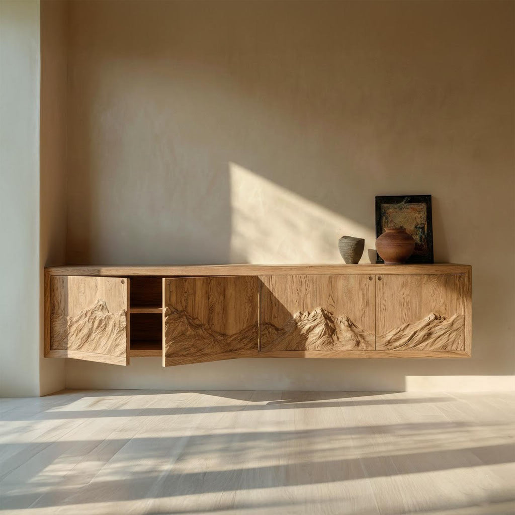 Rustic Mountain Carved Sideboard Console For Living Room