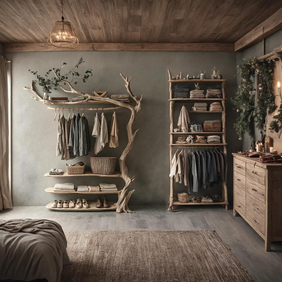 Standing Corner Rack Tree Branch Rustic Coat Hanger Coat Rack