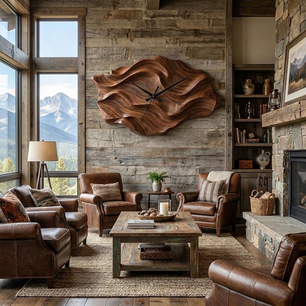 Artistic Wooden Wall Clock, Wavy Design Modern Abstract Wood Clock for Living Room & Luxury Home Decor