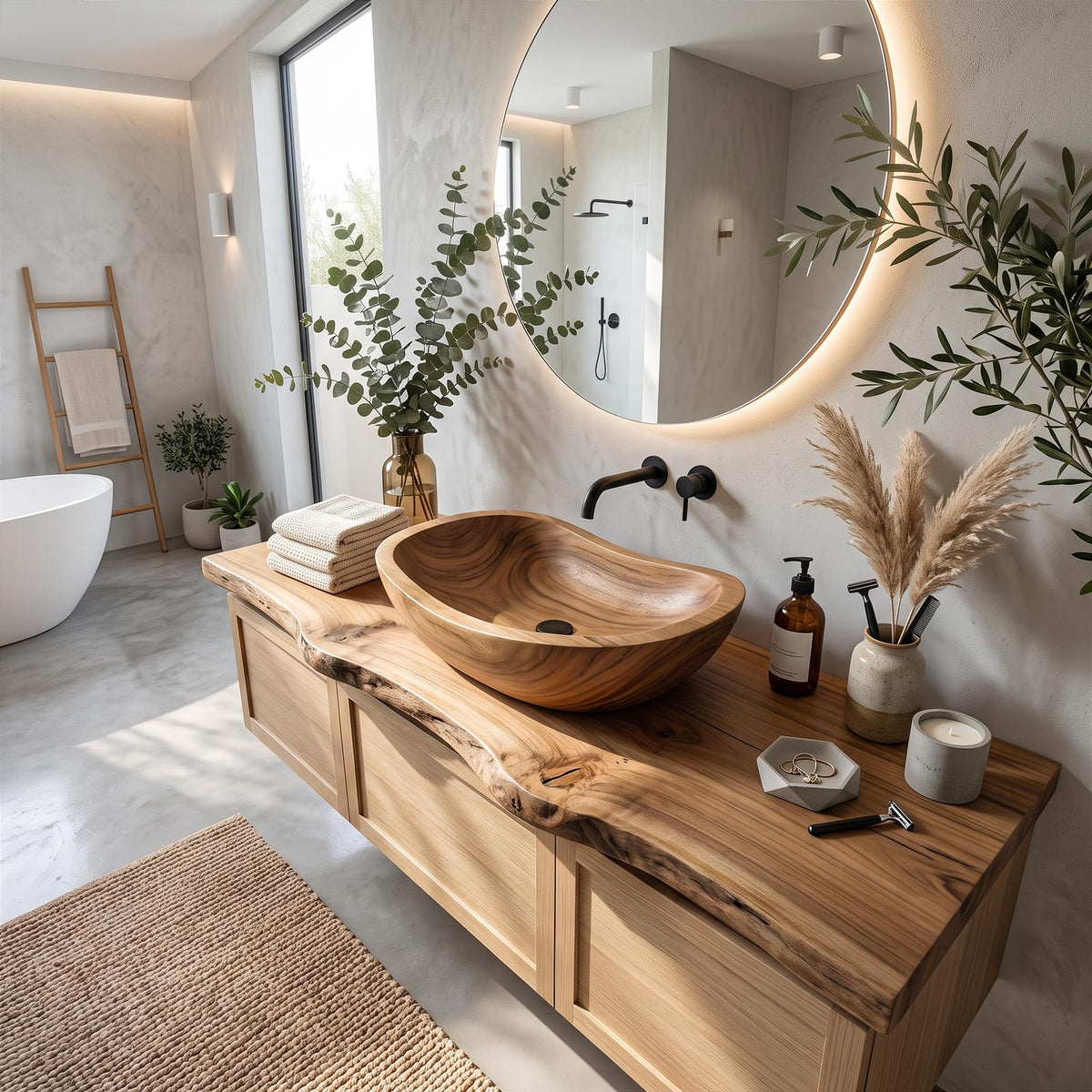 Mid Century Solid Wood Sink For Luxury Bathroom Upgrade