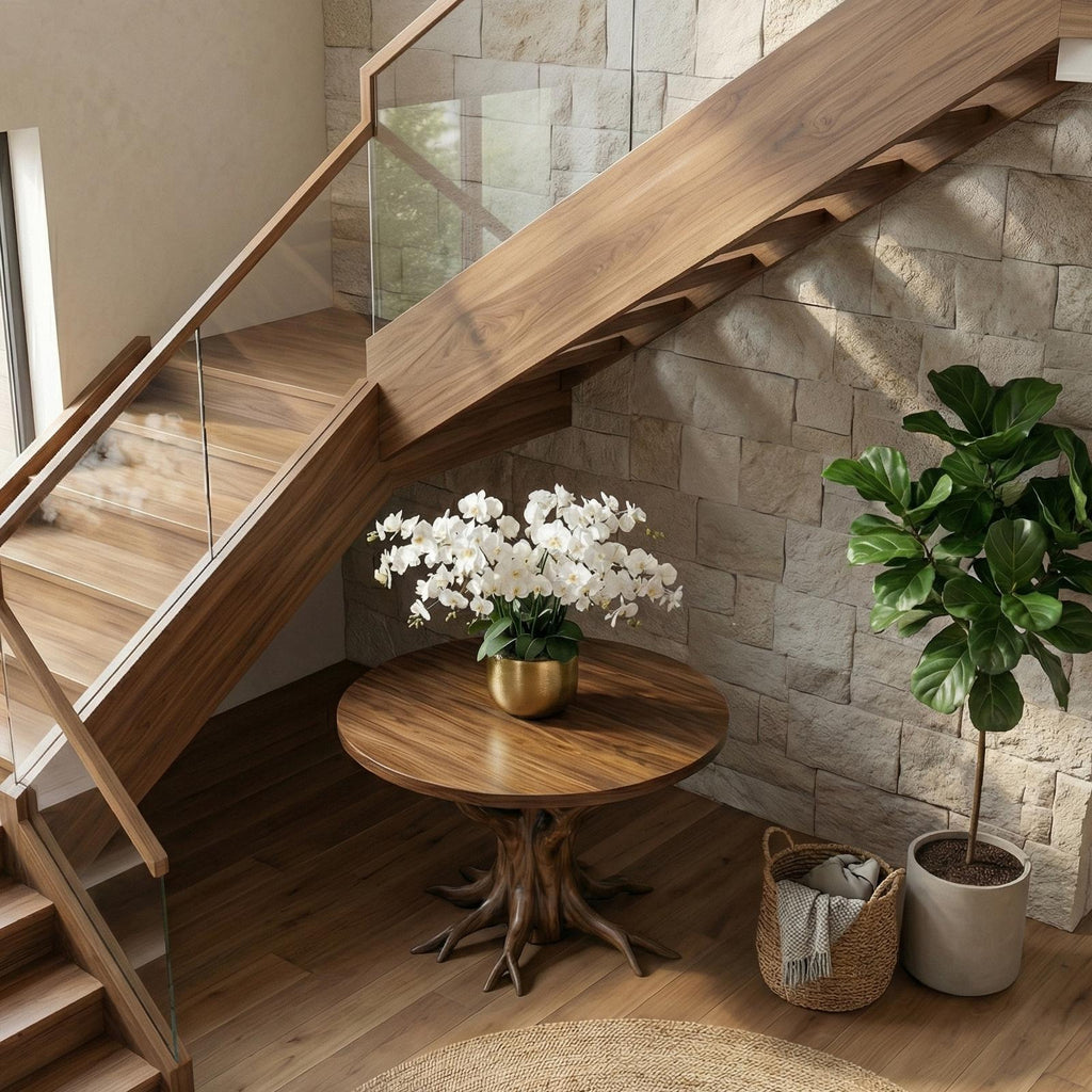 Rustic Pedestal Foyer Table, Solid Wood Round Entryway Table, Handcrafted Accent Table for Living Room