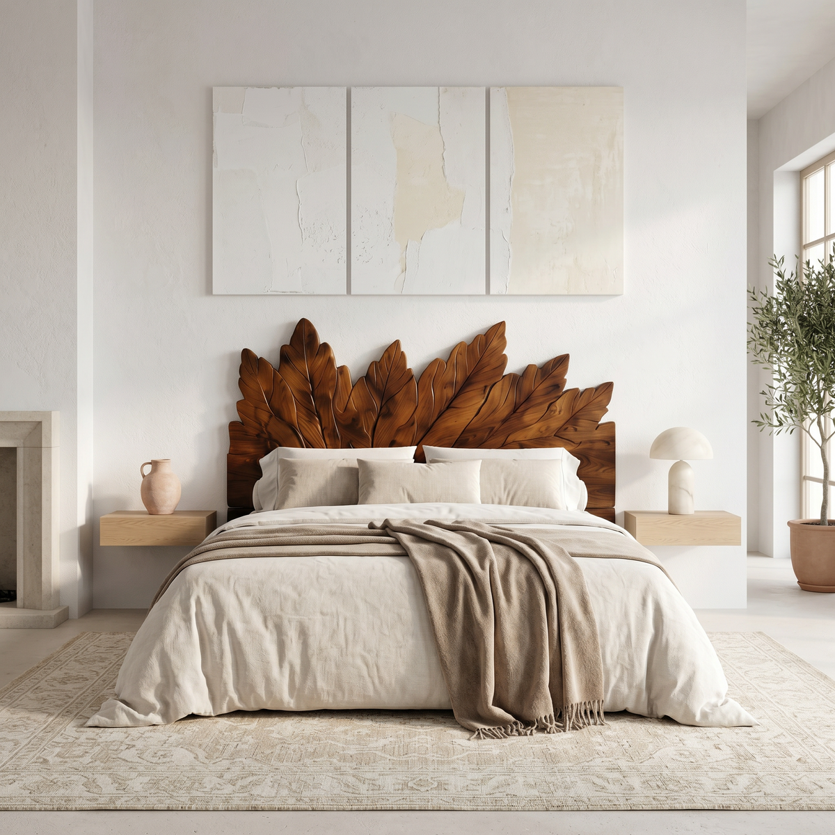 Rustic Leaf Inspired Headboard Wooden Bed Headboard For Bedroom SINLSAHB038