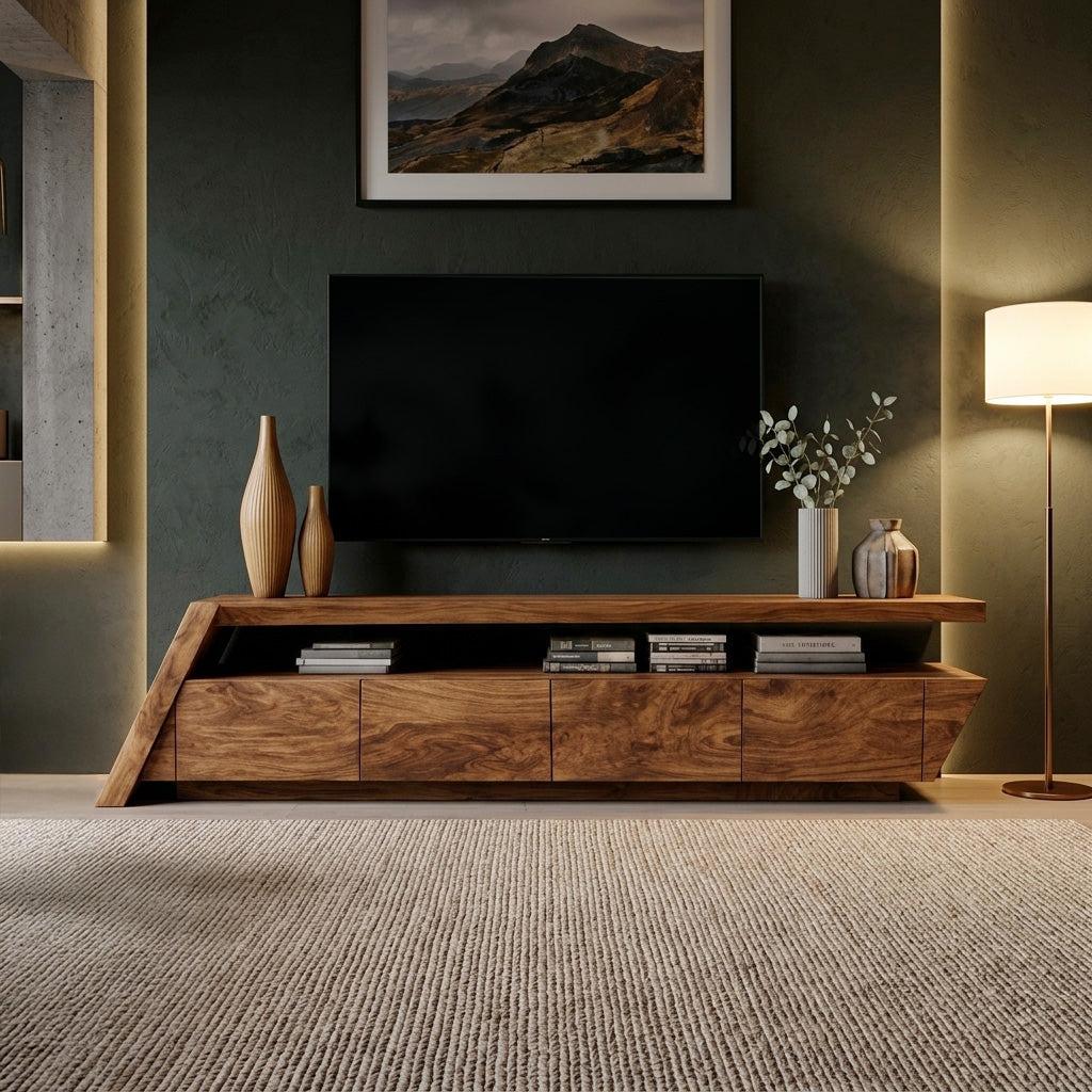 Modern Geometric TV Stand, Mid Century Wooden Media Console Credenza for Living Room Entertainment Center