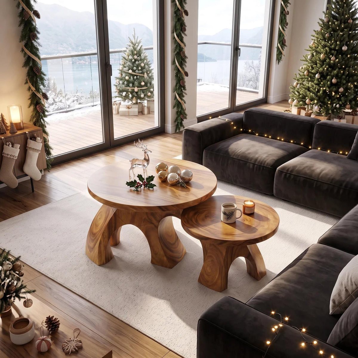 Handcrafted Xmas Round Coffee Table Luxury Apartment