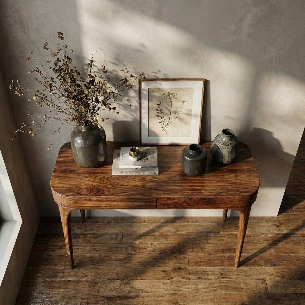 Minimalist Sculptural Wood Console Table, Handcrafted Entryway Table for Modern Foyer & Living Room, Model