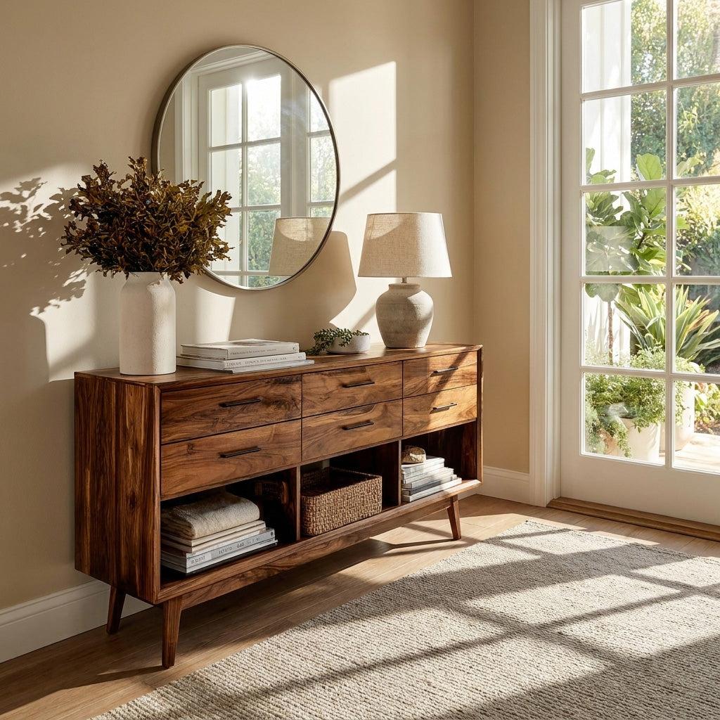Modern Wooden Console Table with Open Shelf, Handcrafted Entryway Table for Hallway & Living Room Decor, Model