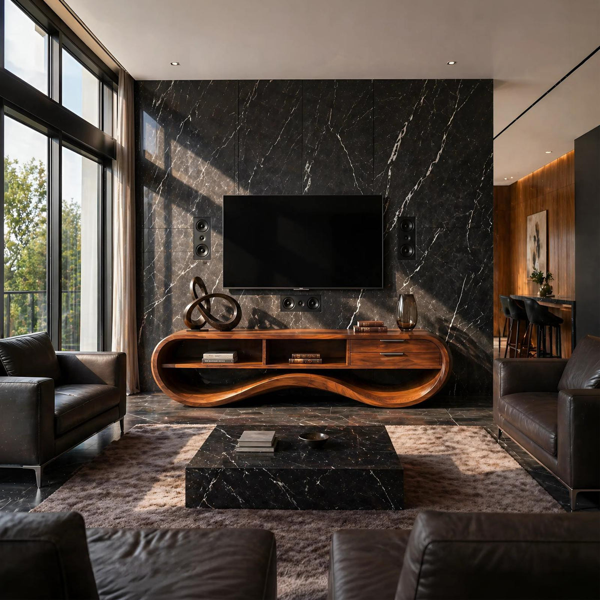 Modern Streamline Wood TV Cabinet, minimalist Media Console Credenza & Entertainment Center for Living Room
