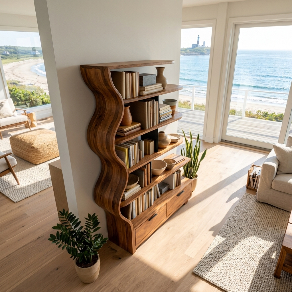 Contemporary Natural Wood Bookshelf, Solid Timber Display Shelf & Books Storage Organizer for Home Office Space