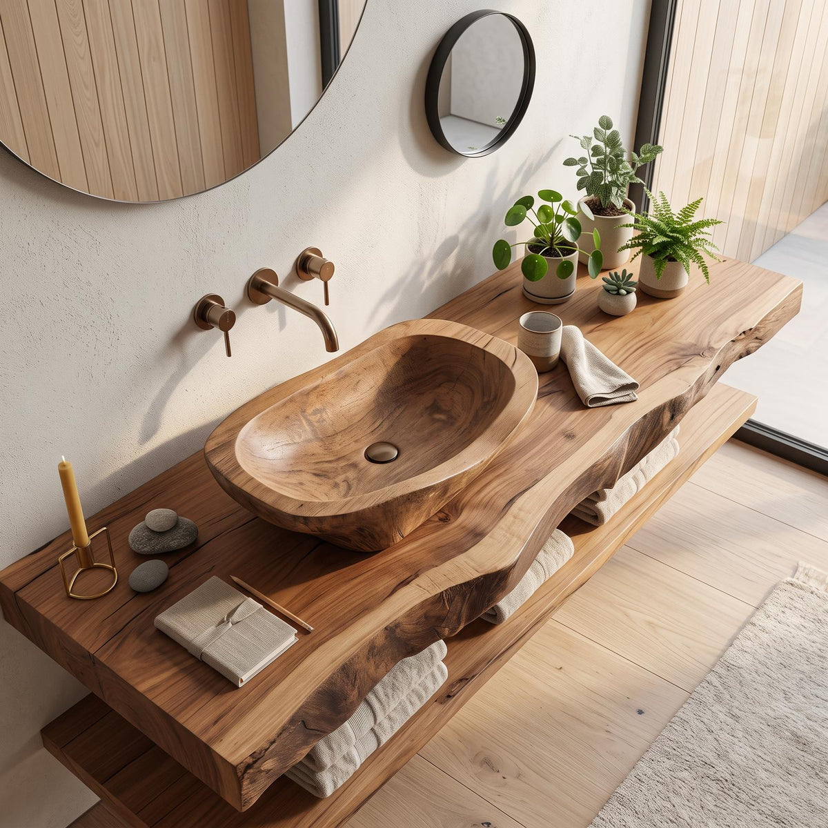 Handcrafted Wood Wash Basin For Elegant Bathroom Design
