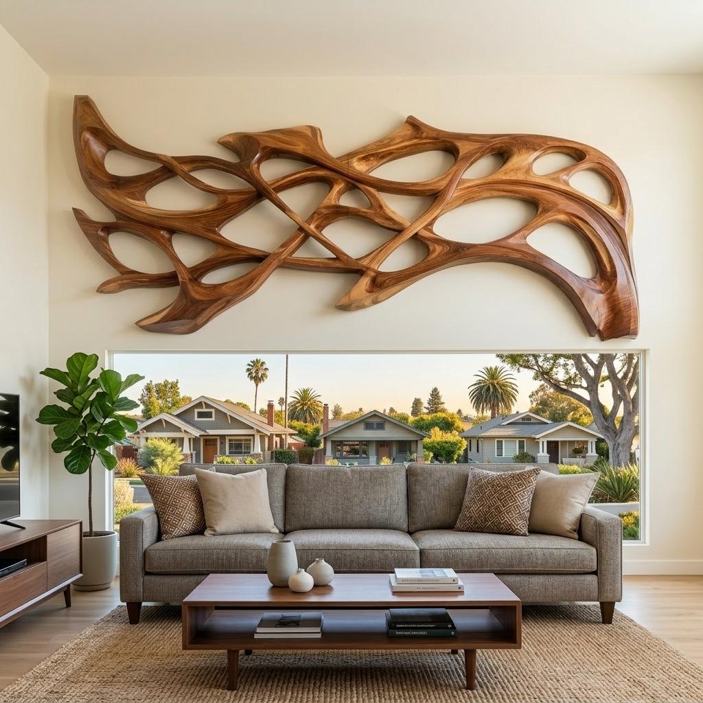 Spry Interior Organic Wood Wall Art, 3D Hand-Carved Sculptural Wooden Wall Hanging Panel Sculpture for Modern Living Room Decor, RTTHHNWA184