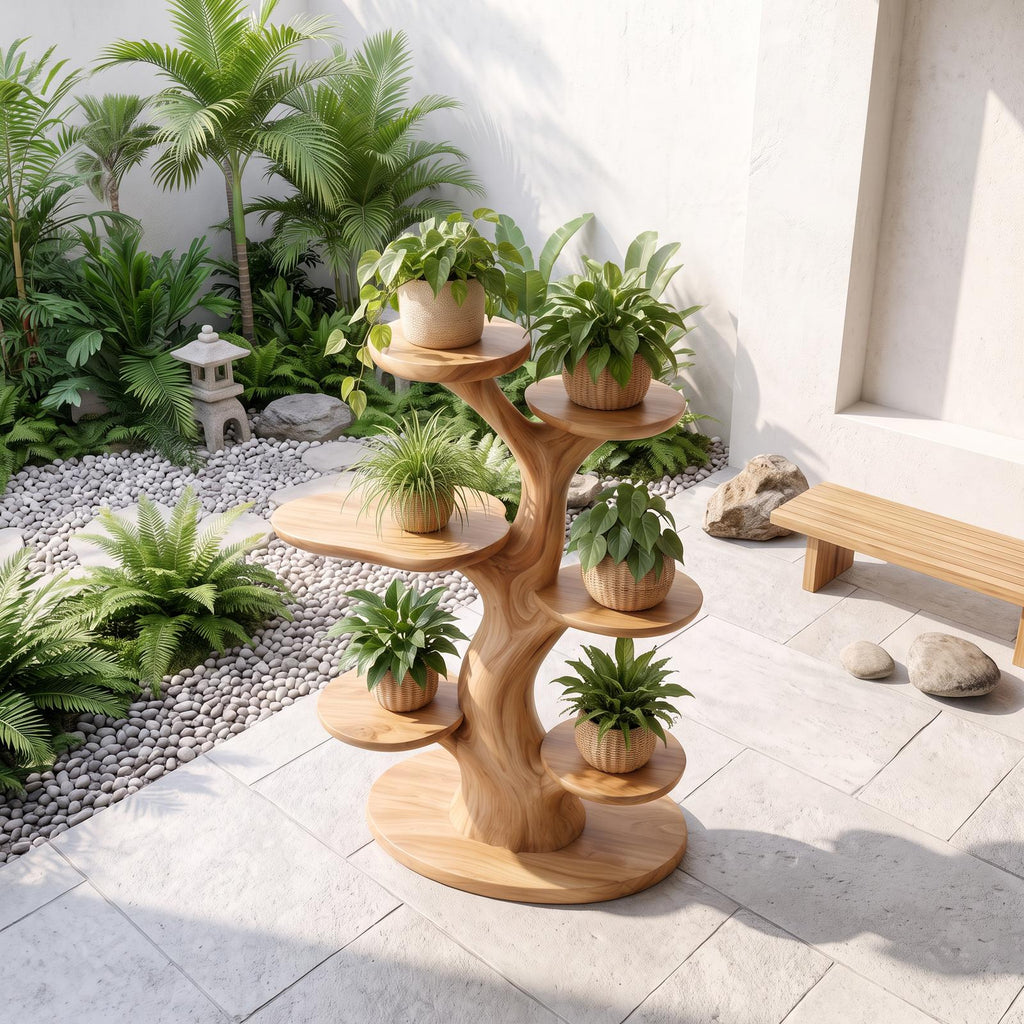 Organic Plant Stand With Flowing Tiered For Balcony SINLSAPT024