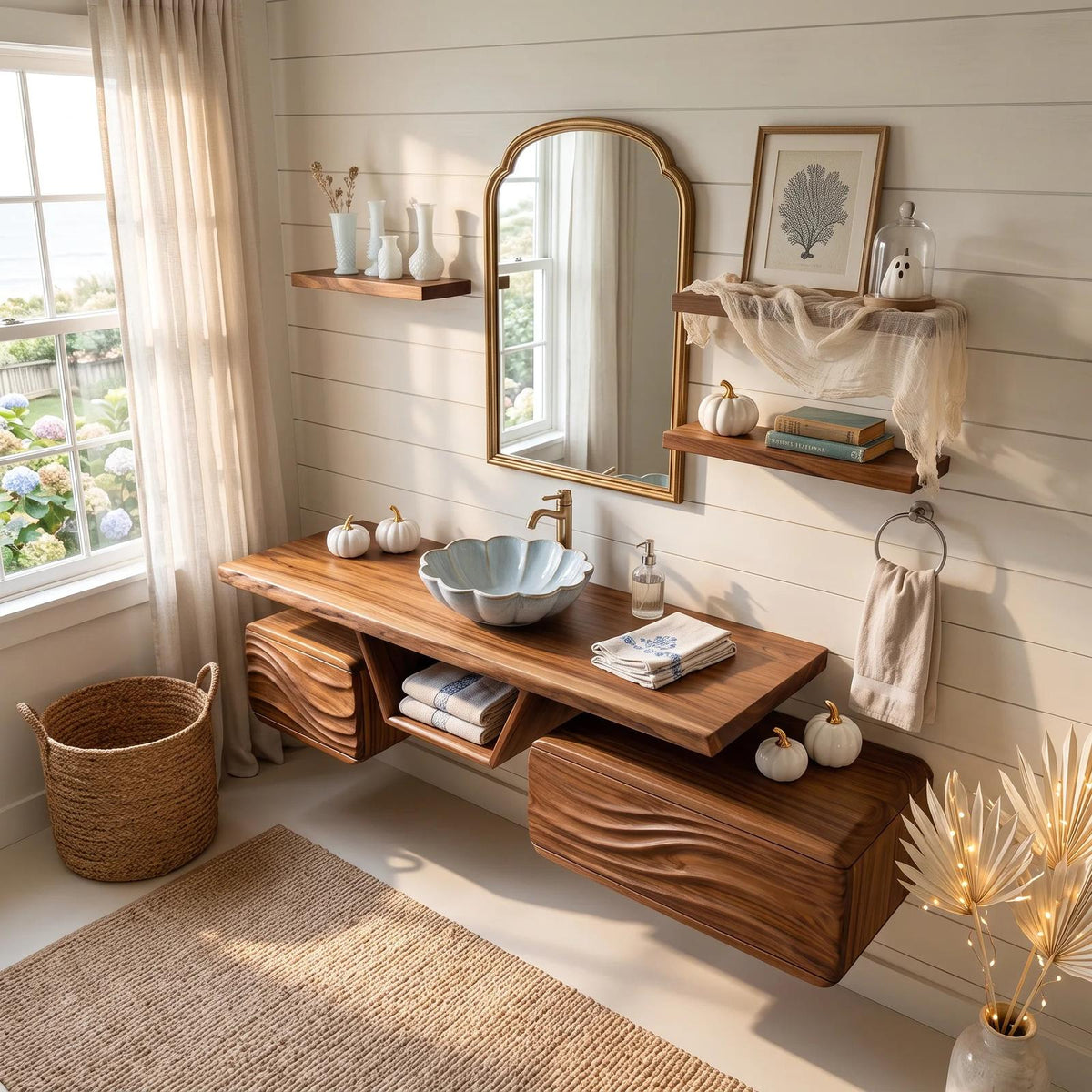Mid Century Pumpkin Floating Bathroom Vanity Modern Bathroom