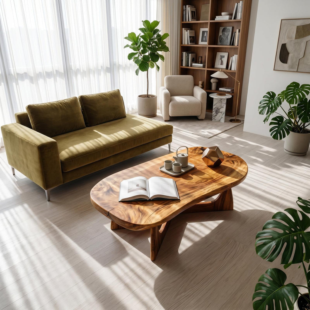 Nordic Wood Coffee Table, Scandinavian Minimalist Solid Wood Center Table for Cozy Living Room Lounge, Light Finish