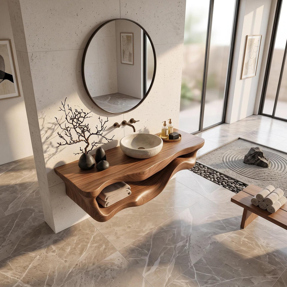 Organic Sculptural Wood Bathroom Vanity Spa Bathroom