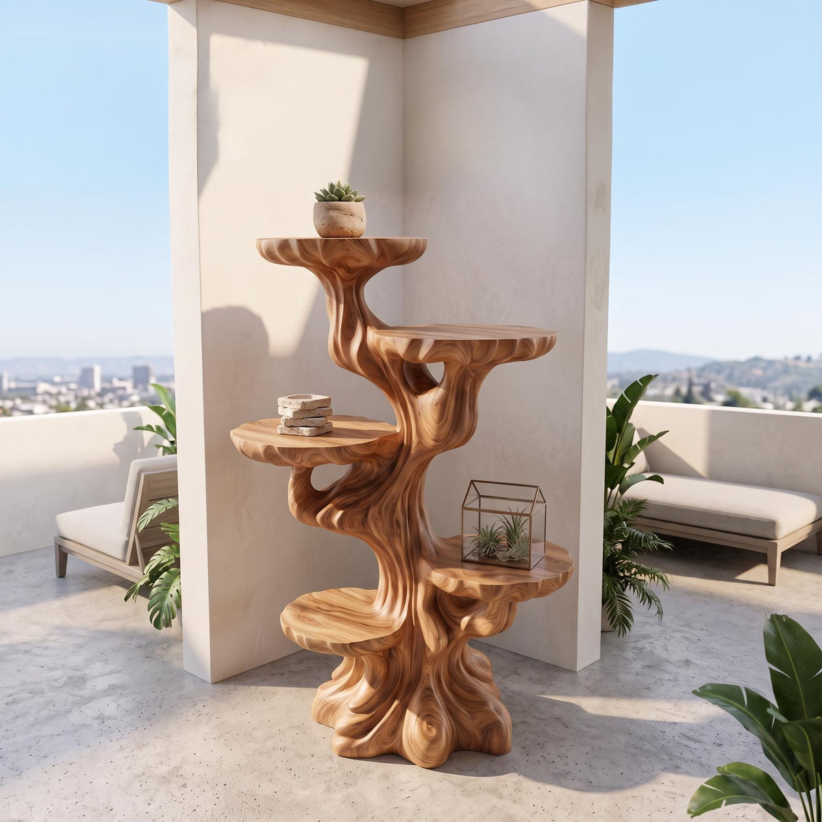 Contemporary Sculptural Plant Stand With Tiered Tree For Entryway SINLSAPT027