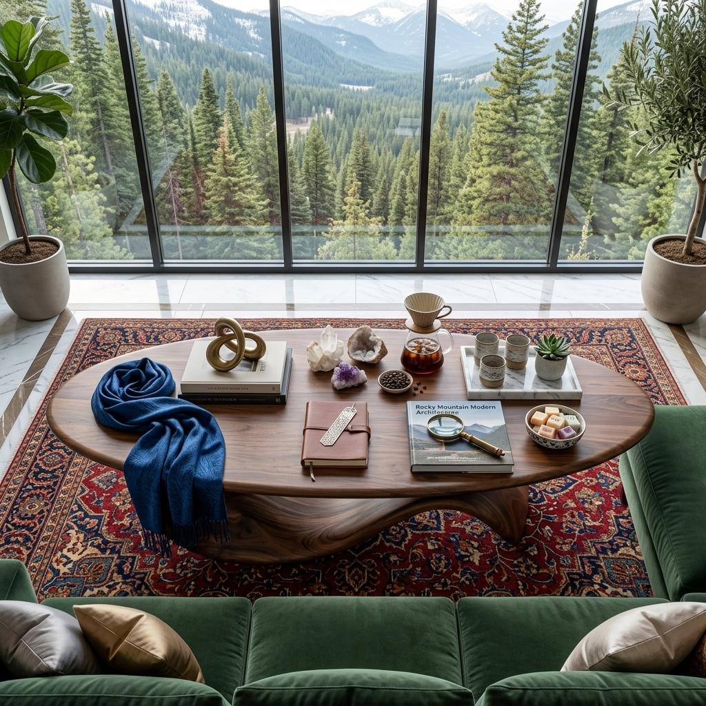 Modern Wooden Coffee Table with Sculptural Wave Design, Unique Organic Center Table for Living Room, Model