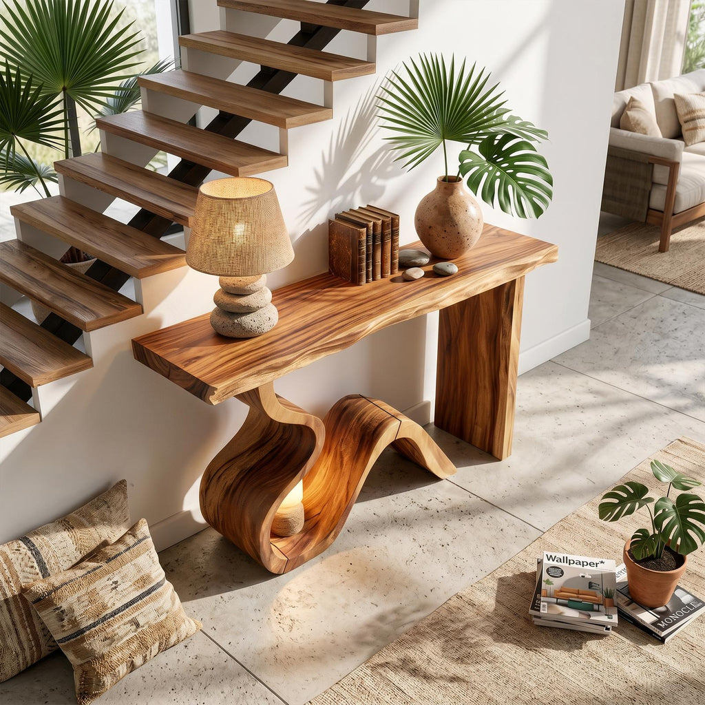 Spry Interior Luxury Wood Foyer Table, Handcrafted Solid Wood Entryway Console & Living Room Sofa Table for High-End Decors, SILDTTRCS057