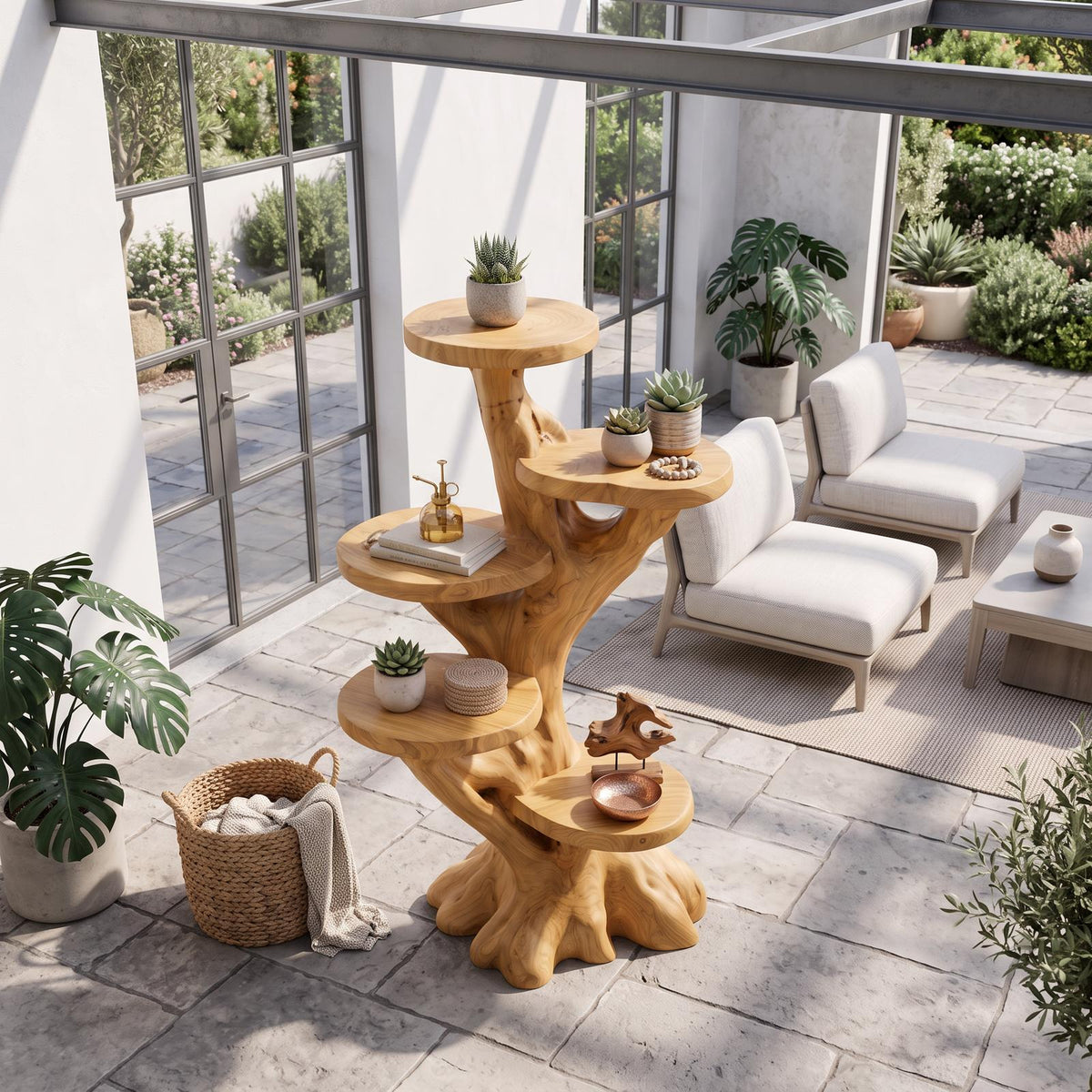 Modern Plant Display Stand With Sculptural Curved Form For Living Room And Office SINLSAPT009