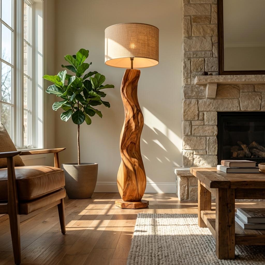 Spry Interior Modern Wood Floor Lamp, Handcrafted Sculptural Standing Light for Living Room, Bedroom & Office Decor, RTTHTTLAM034