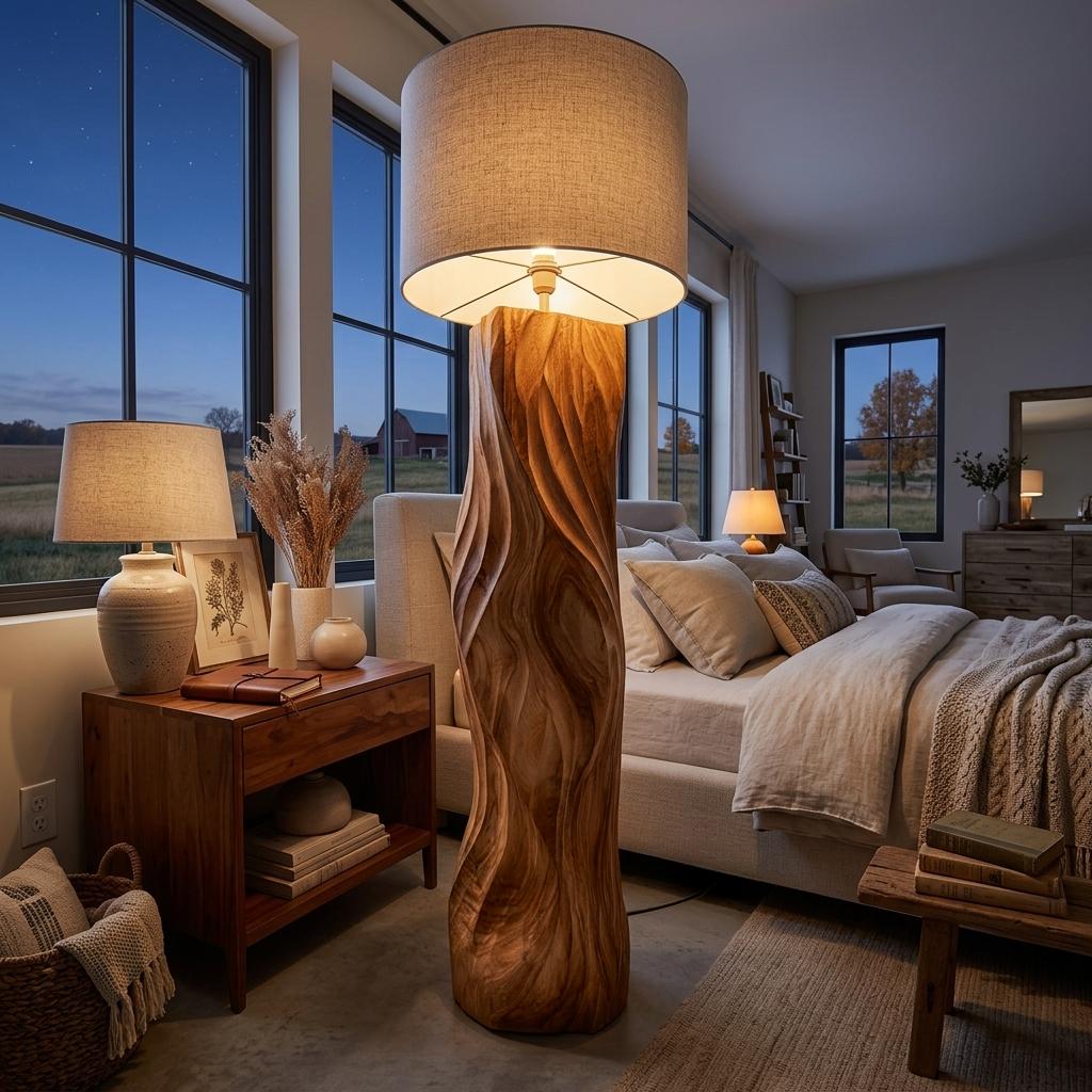 Contemporary Wood Floor Lamp Sculptural Design For Home Lobby  RTTHTTLAM046