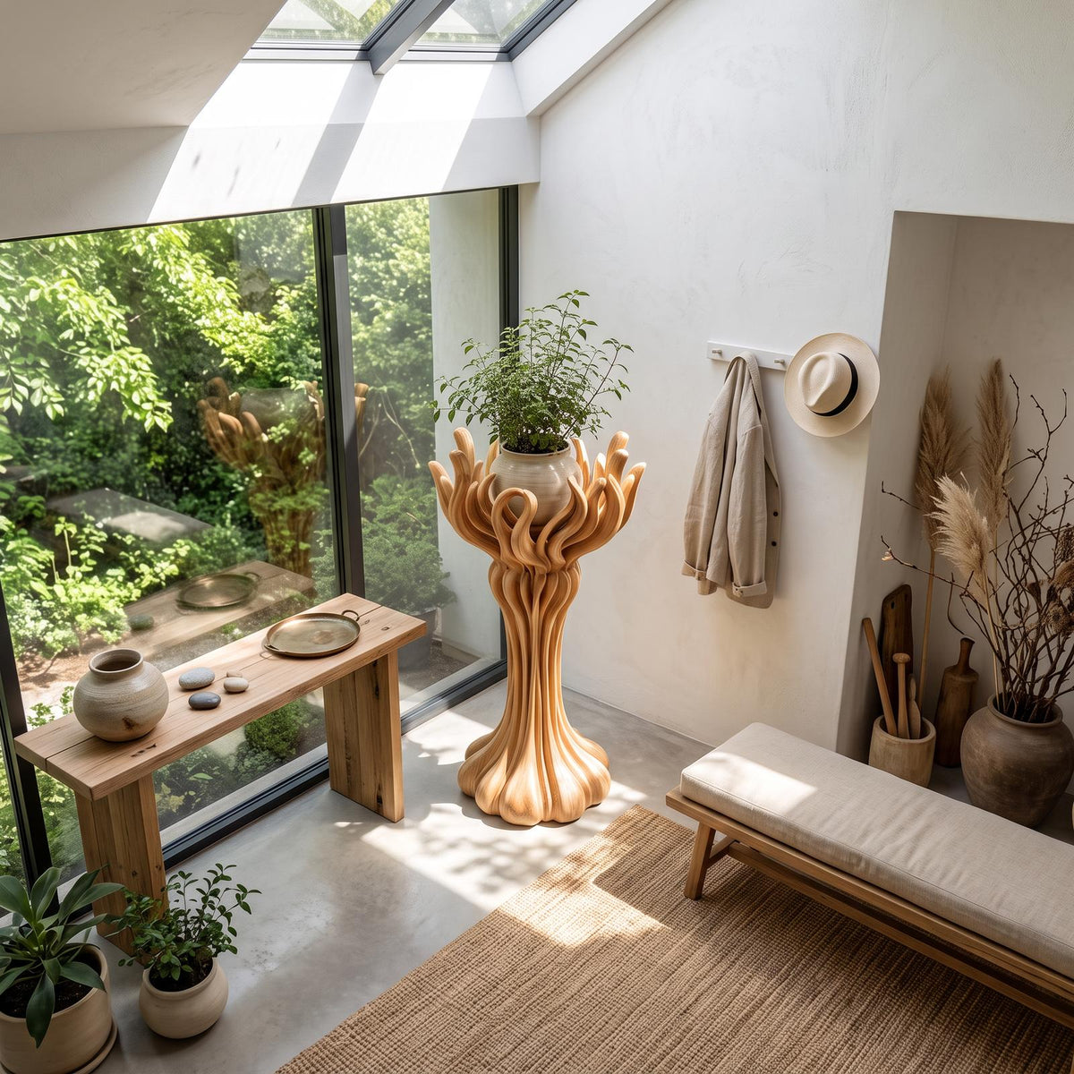 Organic Tree Plant Stand With Sculptural Branch Design For Living Room And Sunroom SINLSAPT010