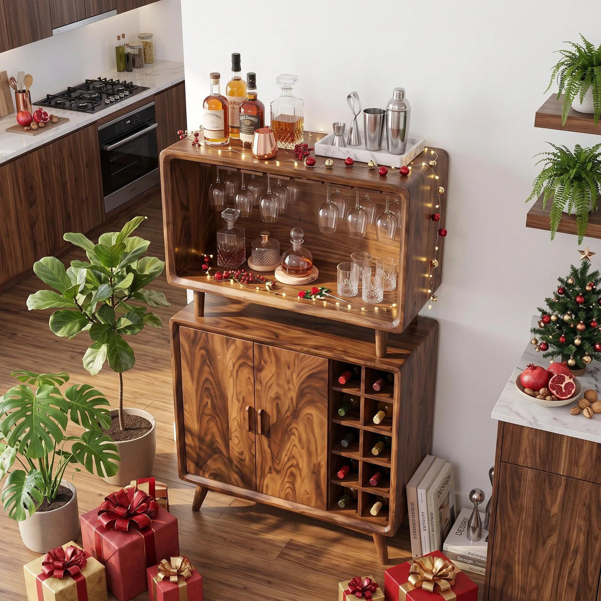 Mid Century Xmas Bar Cabinet Family Living Room