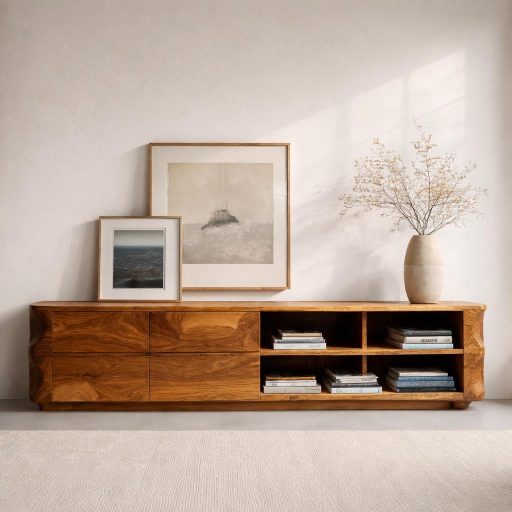 Spry Interior Quiet Luxury Modern Sideboard Cabinet, Handcrafted Wood Credenza Buffet and TV Console for Living Room, Model RTTHHNSD022