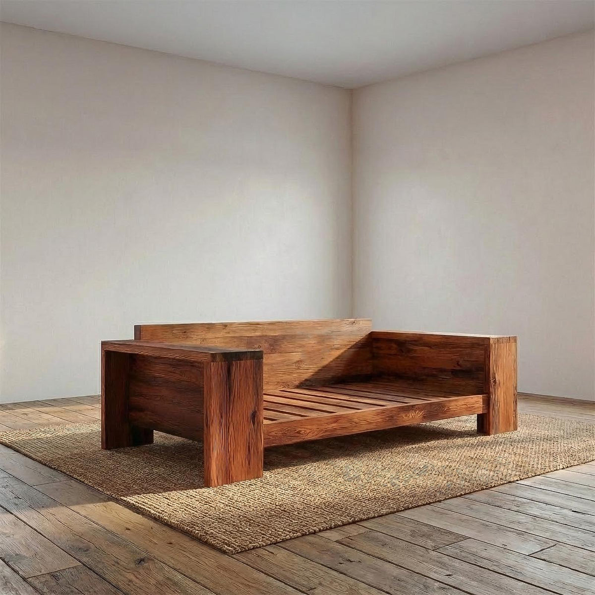 Rustic Solid Wood Sofa Living Room Minimalist Wooden Couch Interior Decor
