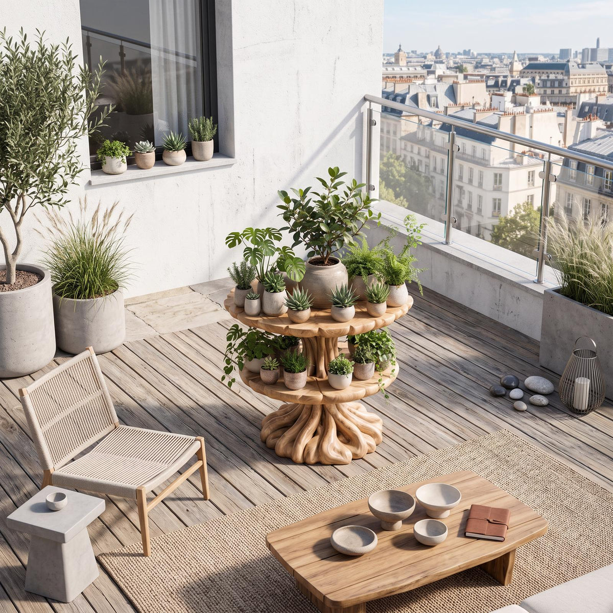 Modern Multi Tier Plant Stand With Architectural Curved Design For Office And Living Room SINLSAPT012