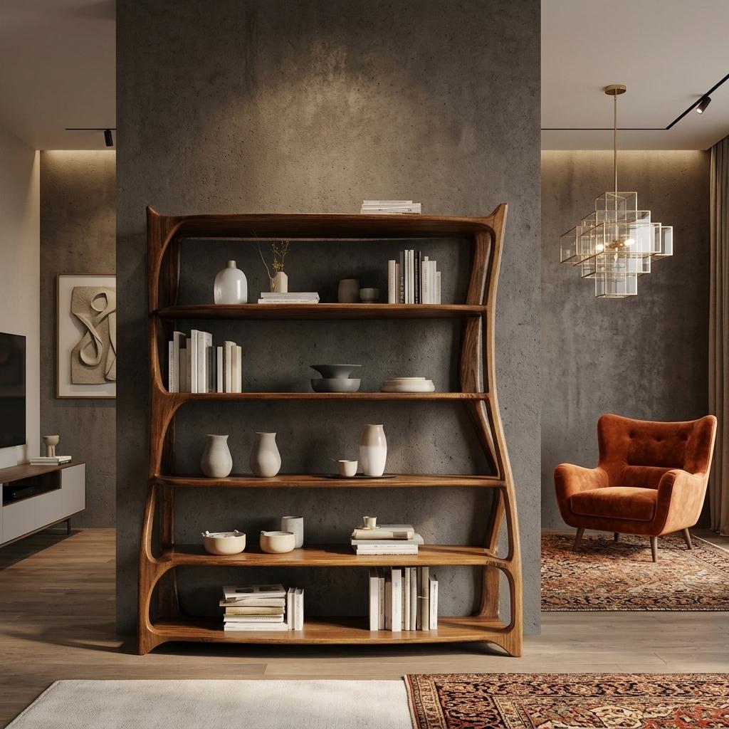 Elegant Wooden Standing Shelf with Storage Tiers, Modern Timber Bookcase Display Rack for Living Room Decor