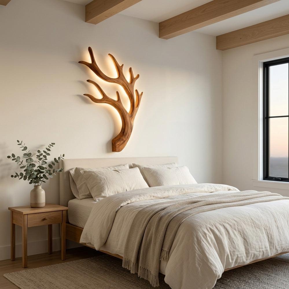 Artistic Wooden Wall Light, Minimalist Modern LED Sconce for Quiet Luxury Bedroom & Living Room Accent, Model