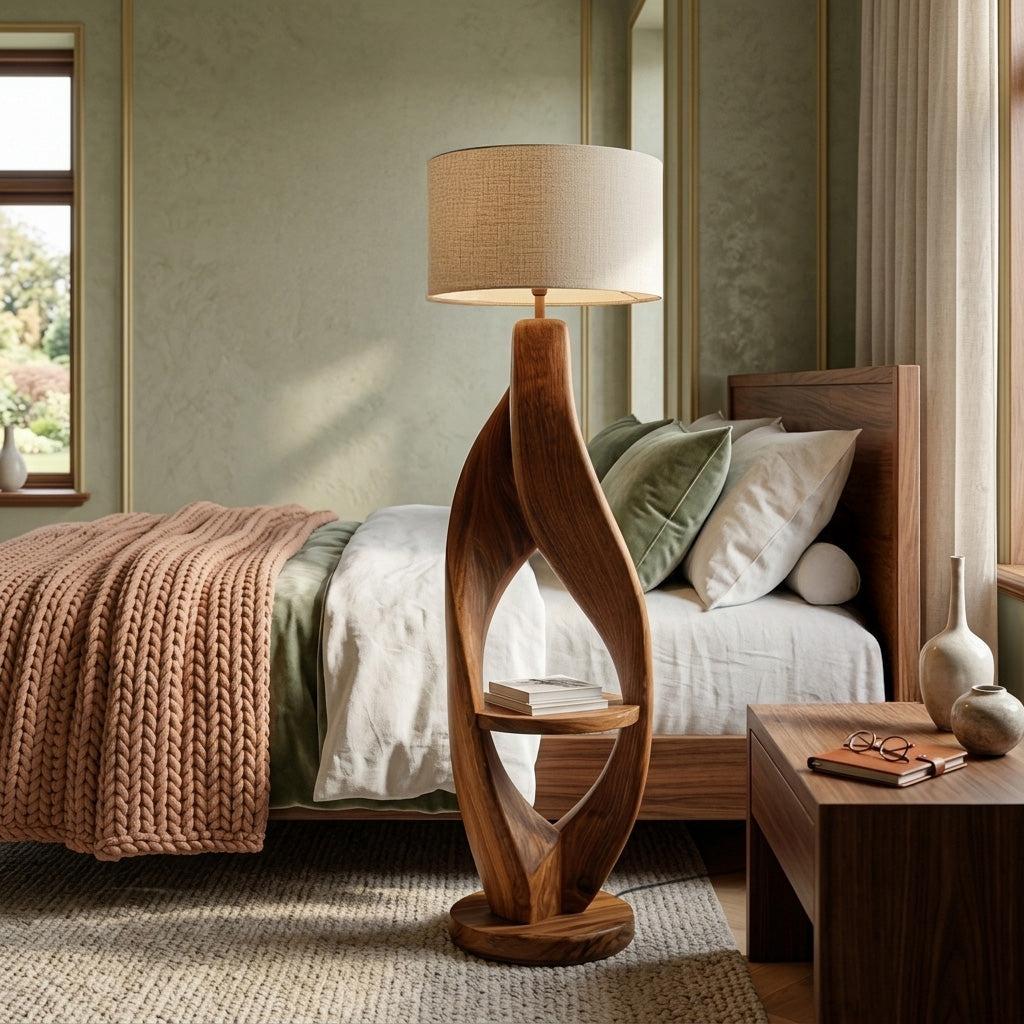 Organic Style Natural Wood Floor Lamp, Rustic Solid Wood Tall Standing Light for Cozy Living Room Decor, Model