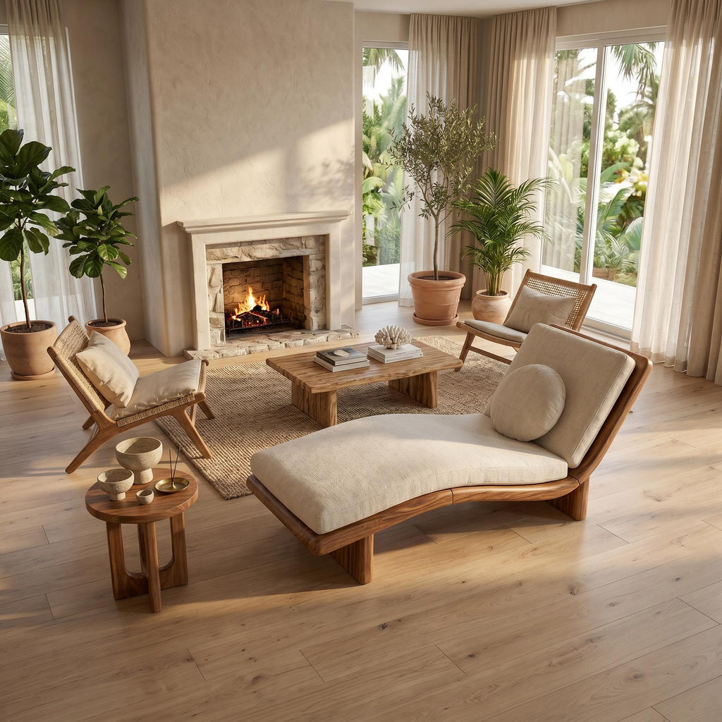 Spry Interior Minimalist Solid Walnut Chaise Lounge, Serene Coastal Daybed Sleeper Sofa for Living Room, SILDTTRDB005