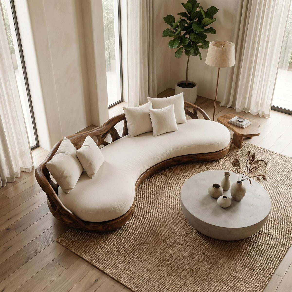 Contemporary Organic Sofa Solid Wood Frame Smooth Curved Design Living Room And Lounge SINLHASF015