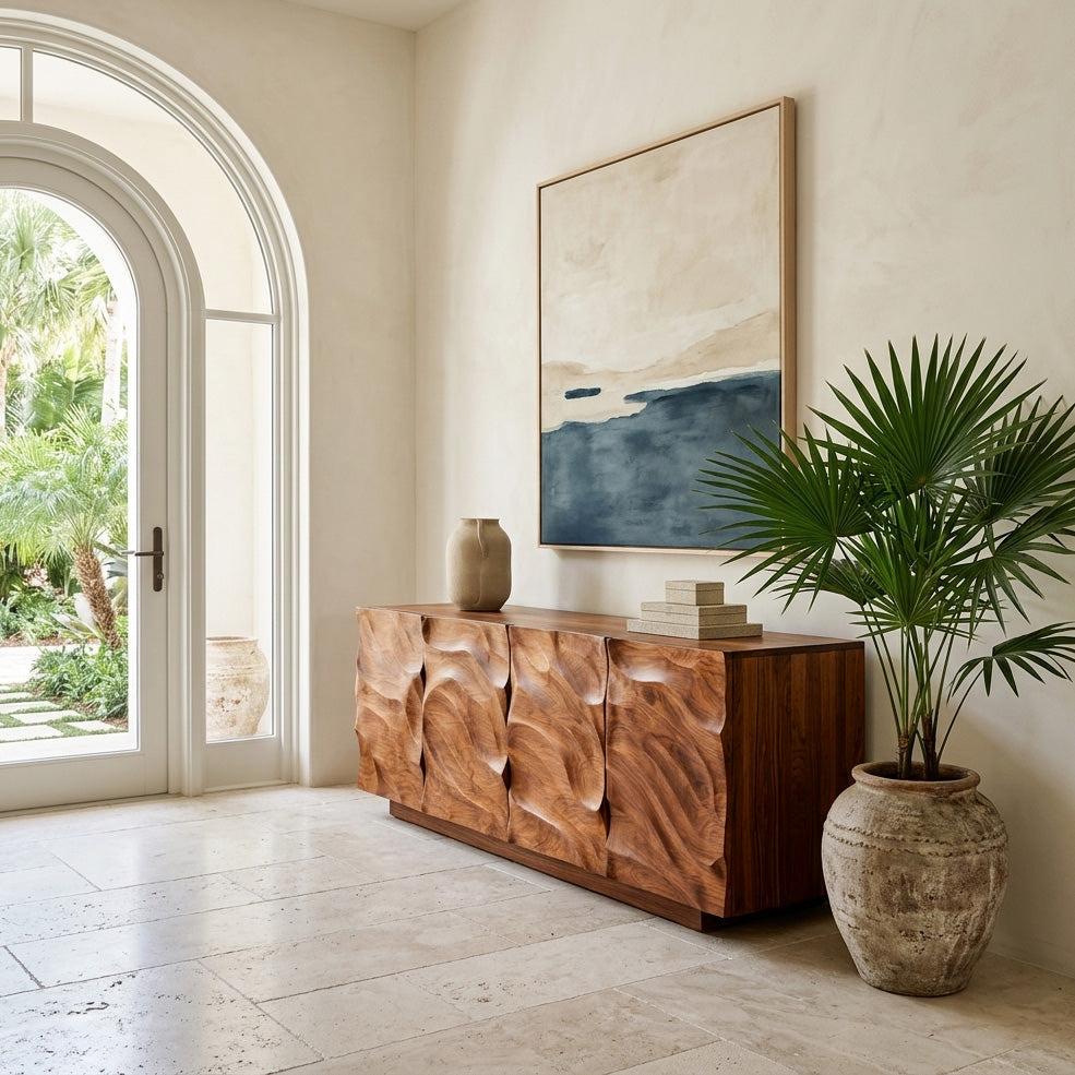 Artistic Carved Wooden Cabinet, Luxury Handcrafted Solid Wood Sideboard Credenza for Elegant Living Spaces, Model