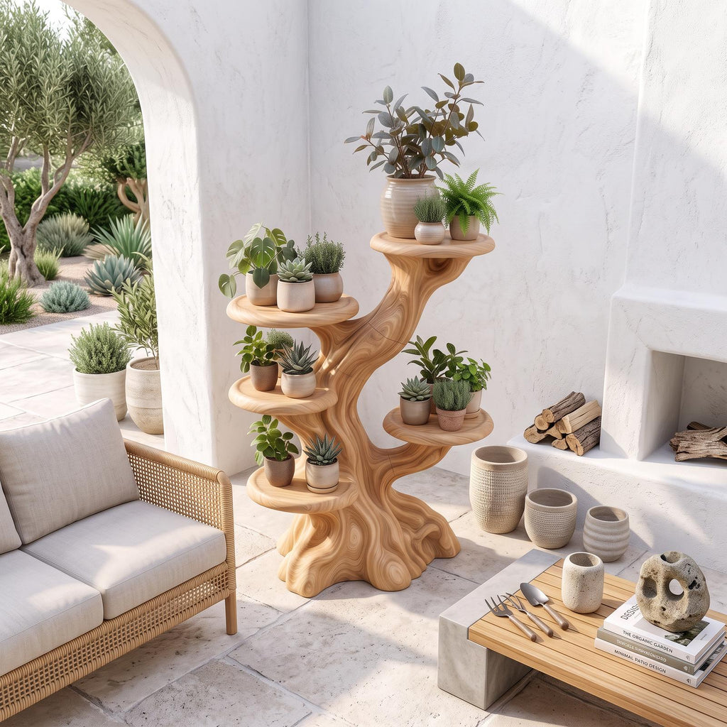 Rustic Sculptural Tree Plant Stand Multi Tier Display For Living Room SINLSAPT007