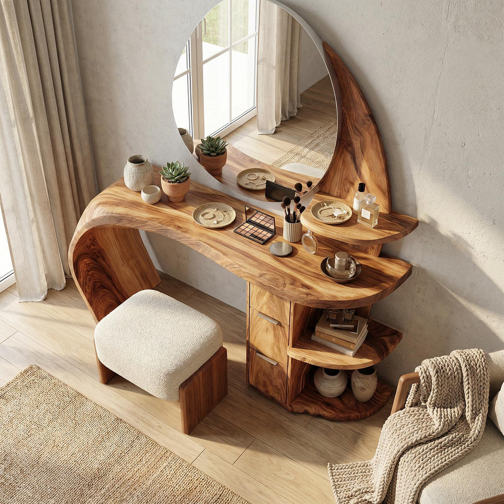 Spry Interior Classic Wood Dressing Table, Elegant Makeup Vanity Desk with Drawers for Bedroom, SILDTTRMV013