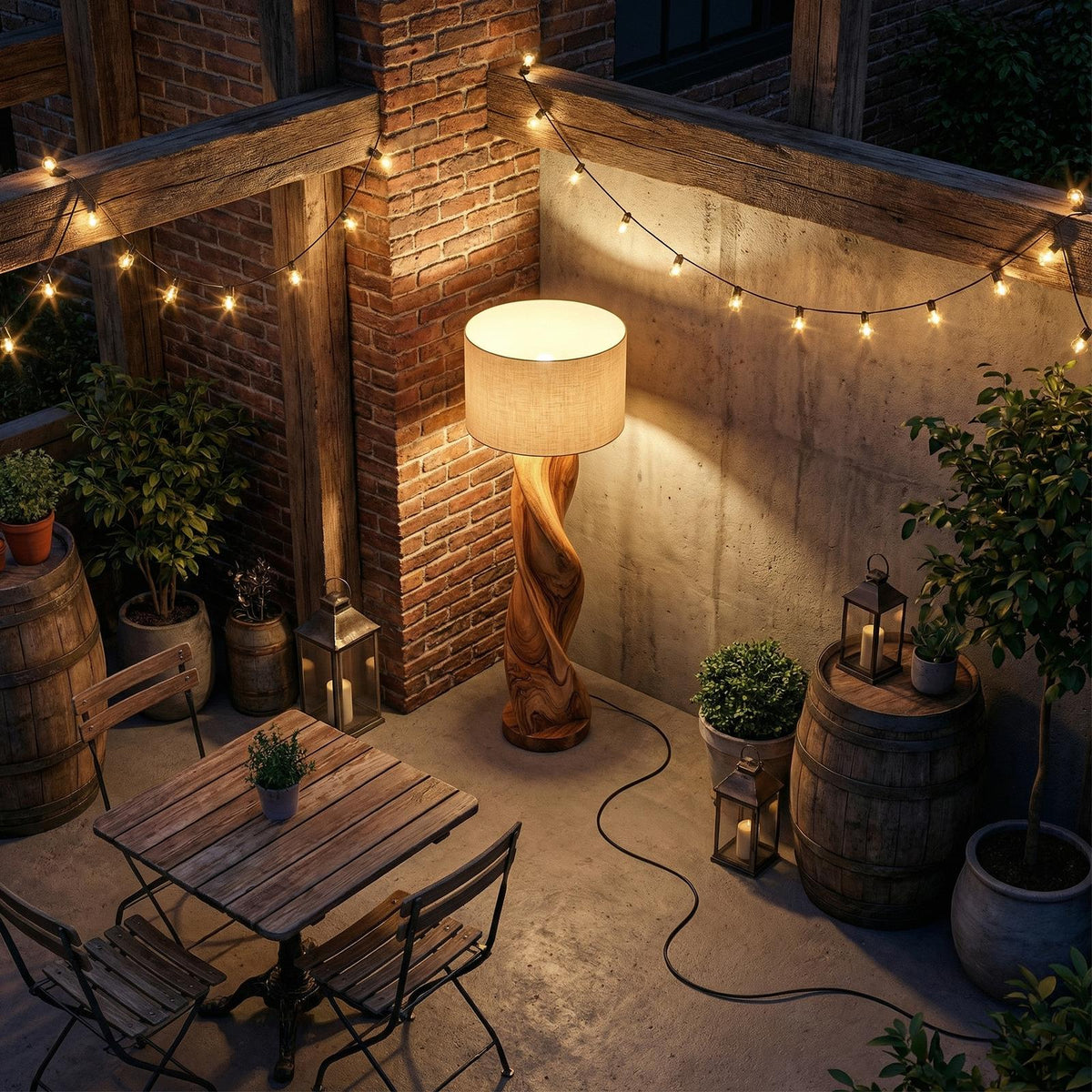 Industrial Sculptural Table Lamp, Modern Wood & Metal Geometric Ambient Nightlight for Entryway Console & Living Room Corner, SILDTTRLAM047