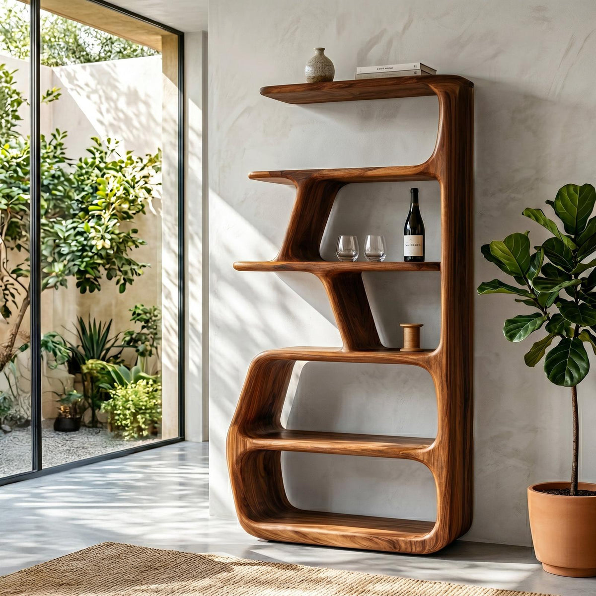 Rustic Wooden Standing Shelf, Compact Tiered Storage Organizer, Farmhouse Style Bookcase Rack for Apartment
