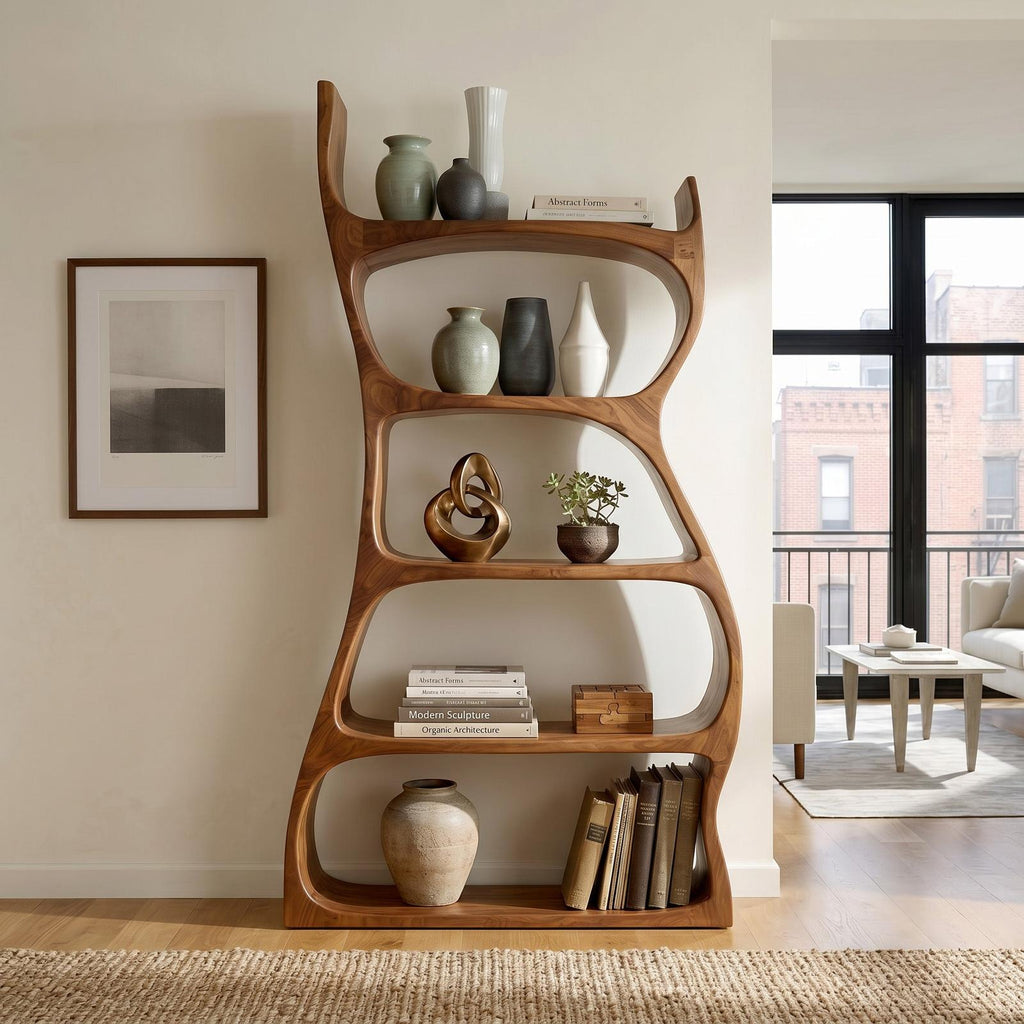 Elegant Natural Wood Standing Shelf, Tiered Entryway Display Organizer, Modern Timber Bookcase Storage Rack