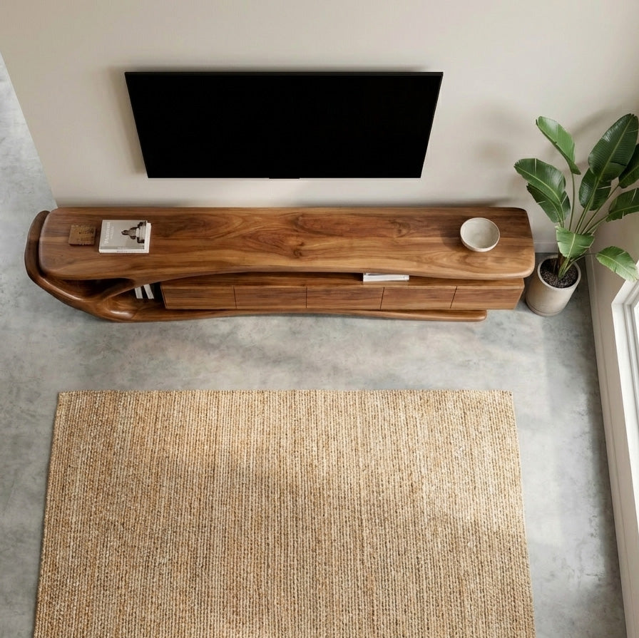 Contemporary Wooden TV Cabinet, Modern Living Room Area Media Console Credenza, Rustic Wood TV Stand