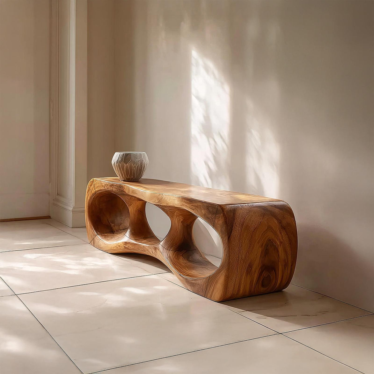 Spry Interior Rustic Sculptural Silhouette Wood Bench, Handcrafted Entryway Seating & Hallway Bench, SINLSARS077