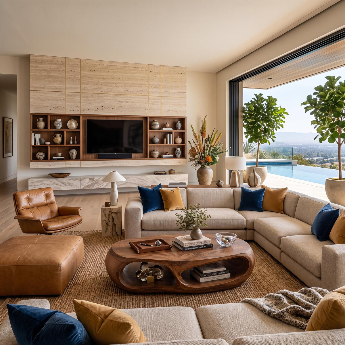 Handcrafted Wooden Coffee Table with Flow Legs, Unique Modern Organic Center Table for Living Room, Model