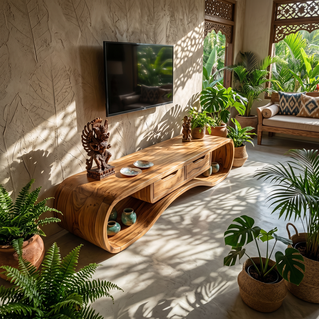 Modern Organic TV Cabinet, Solid Wood Media Console & Low Profile Entertainment Stand