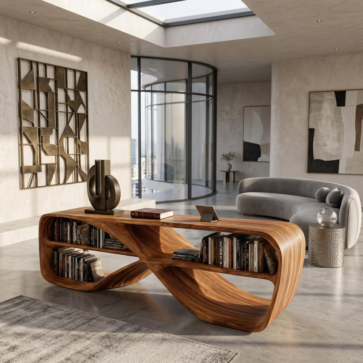 Contemporary Sculptural Natural Wood Console Table For Living Room