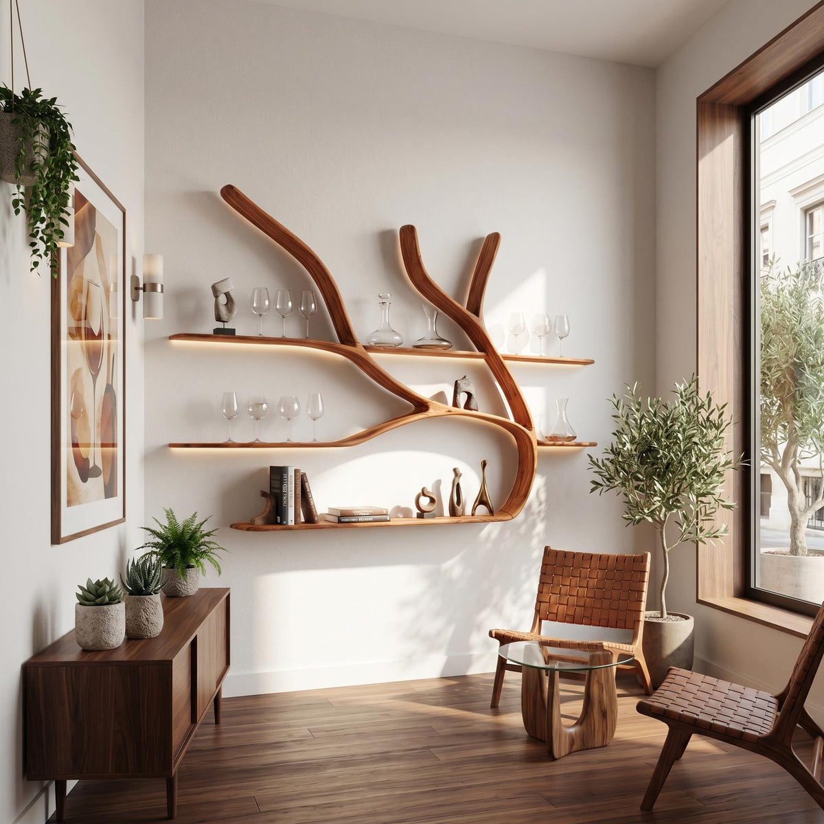 Minimalist Tree Branch Floating Bookshelf for Living Room