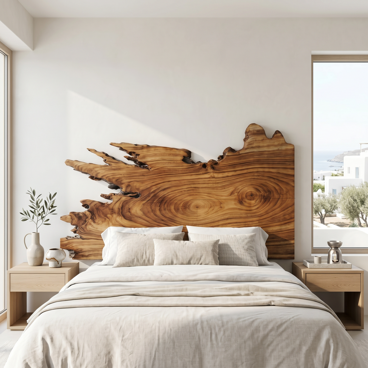 Organic Split Edge Headboard Wooden Bed Headboard For Bedroom SINLSAHB059